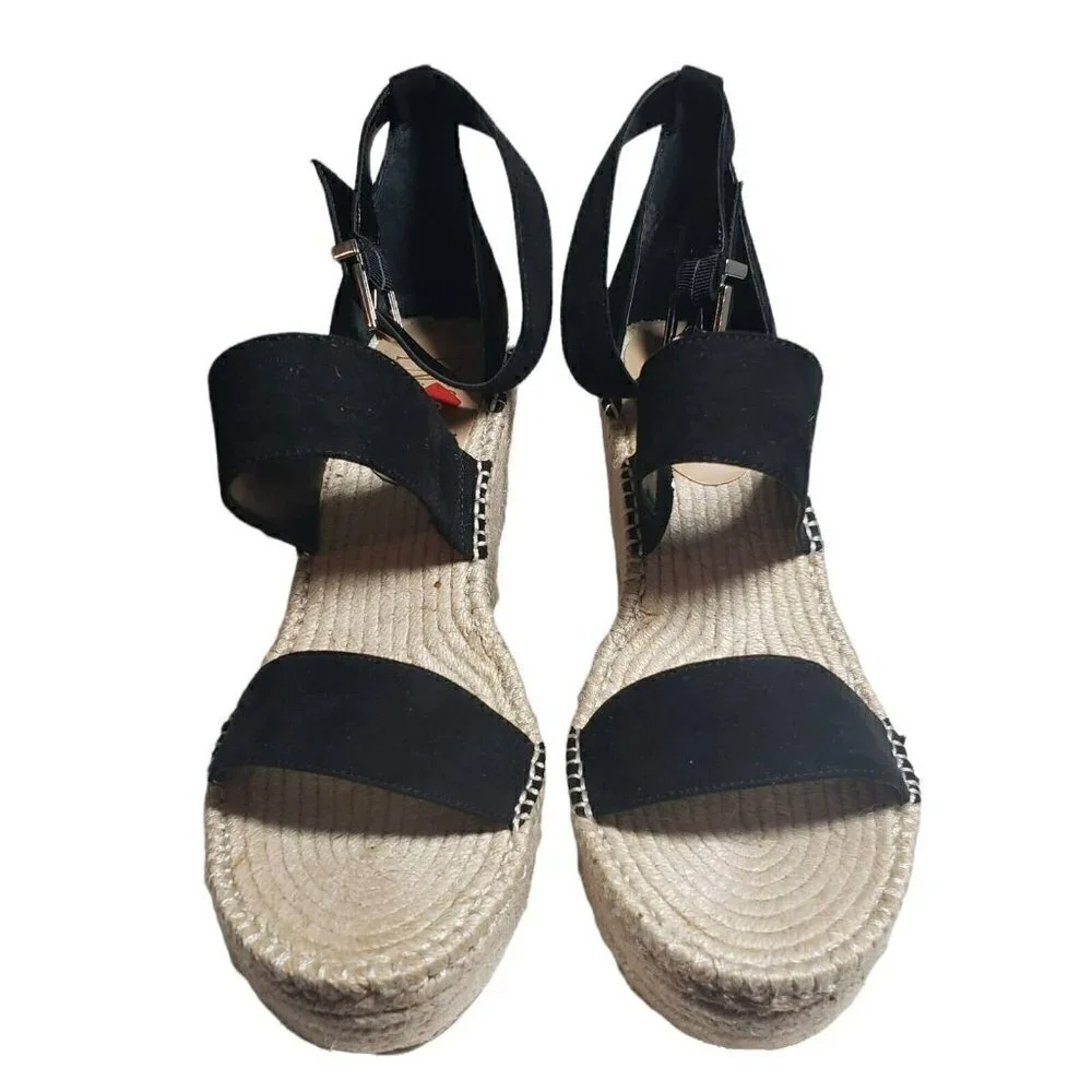 INC Womens Black Open Toe Wedge Ankle Strap Espadrille Platform Sandals Size 9.5